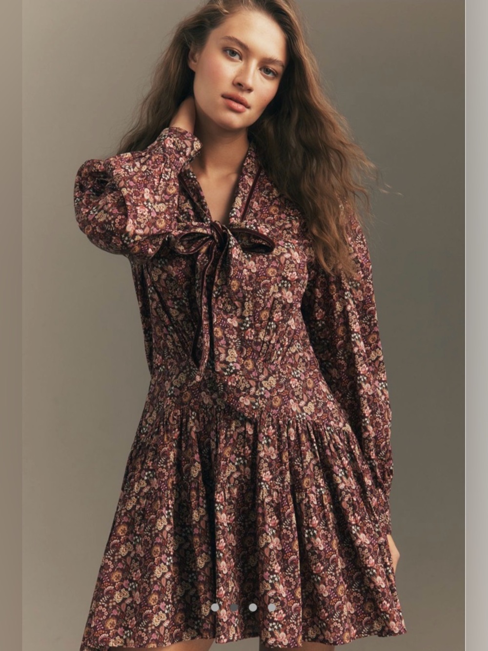 NWT Love the Label Floral Tie-Neck Mini Dress in Burgundy